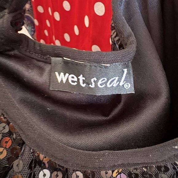 vintage Y2K dress Wet Seal black sequin bloused drop waist mini party prom XS - Picture 9 of 9